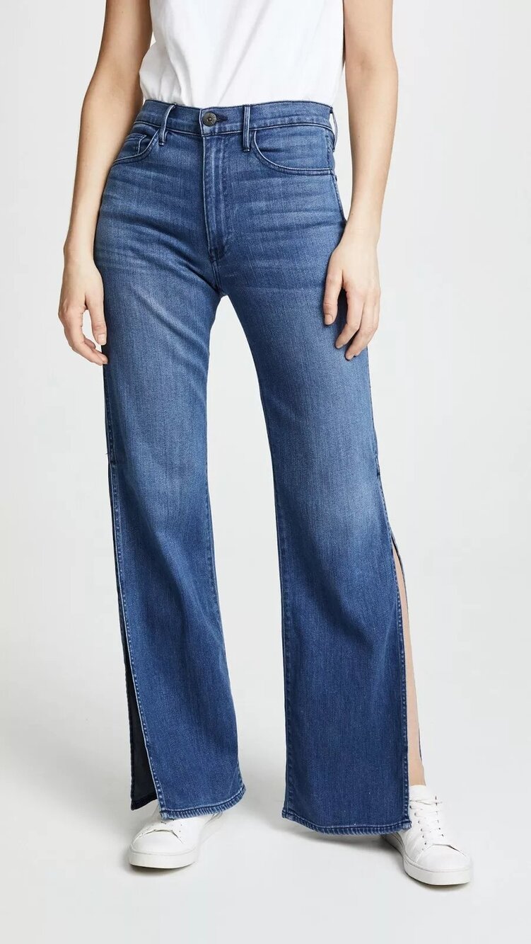 3x1 W4 Adeline Split Flare High Waisted Jean Leia Wash Open Wide Leg High Rise